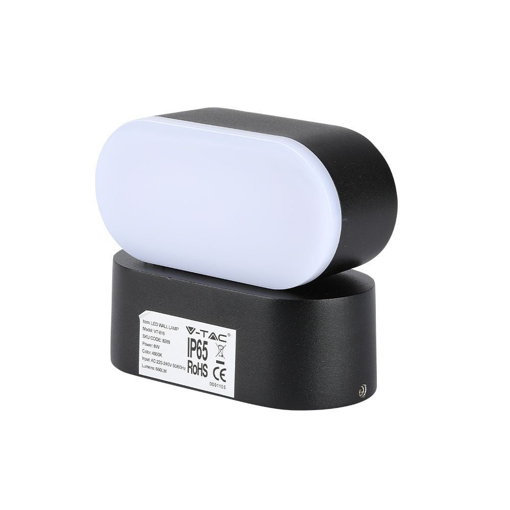 V-Tac 6W LED udendørs væglampe - Oval, roterbar 350 grader, IP65, inkl. lyskilde