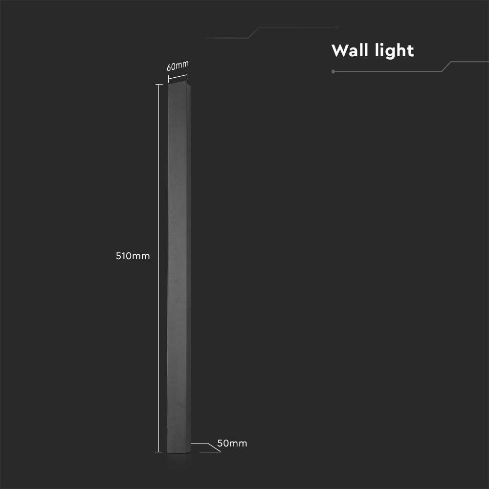 10W LED Lineær Væglampe - Sort Hus, 3000K, IP65, RA90