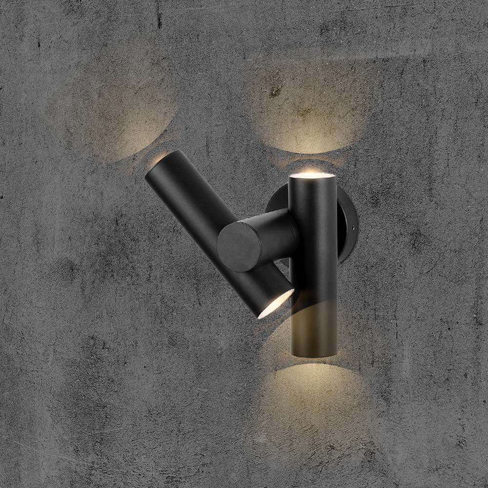 2-vejs spot væglampe med LED-modul, 600lm, 4000K, sort, IP44, 6W, 620lm