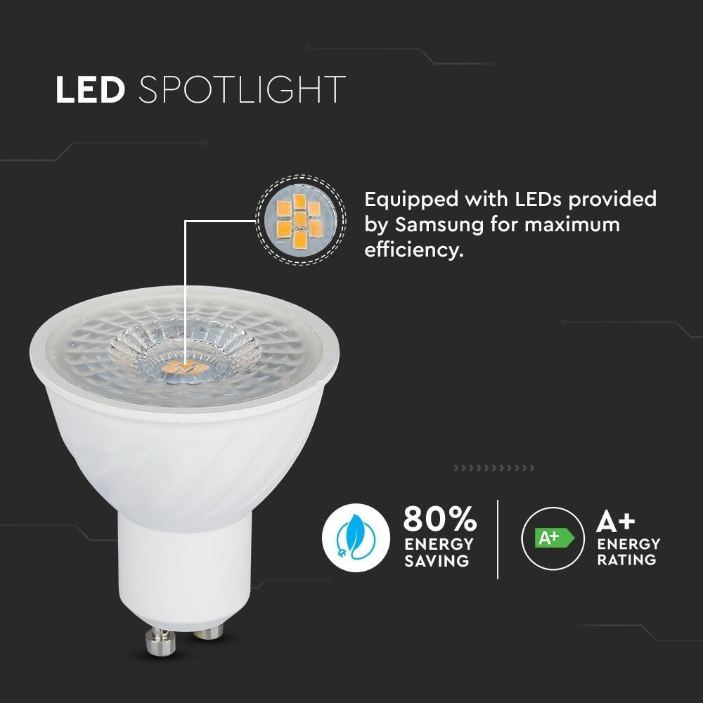 V-Tac 6W LED spot - Samsung LED chip, 230V, GU10 - Erstatter 55W, 445lm, RA80