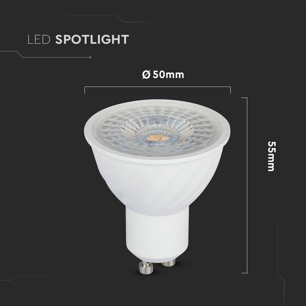V-Tac 6W LED spot - Samsung LED chip, 230V, GU10 - Erstatter 55W, 445lm, RA80