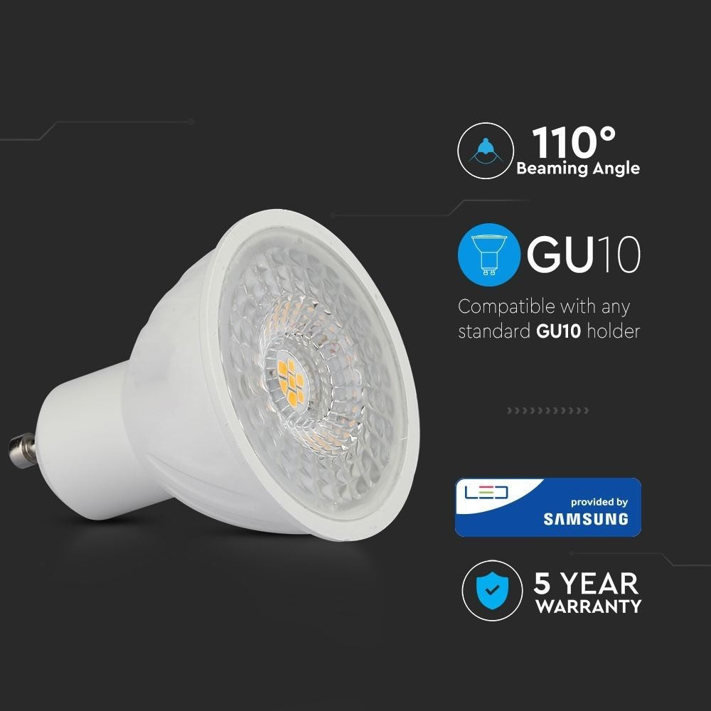 V-Tac 6W LED spot - Samsung LED chip, 230V, GU10 - Erstatter 55W, 445lm, RA80