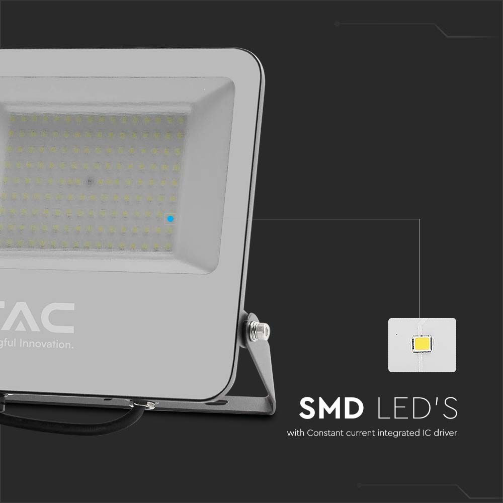 100W LED projektør - Sort hus, gråt glas, 4000K, 185lm/W, IP65, V-Tac Pro serie, 5 års garanti
