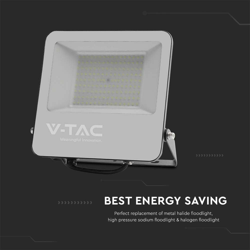 100W LED projektør - Sort hus, gråt glas, 4000K, 185lm/W, IP65, V-Tac Pro serie, 5 års garanti
