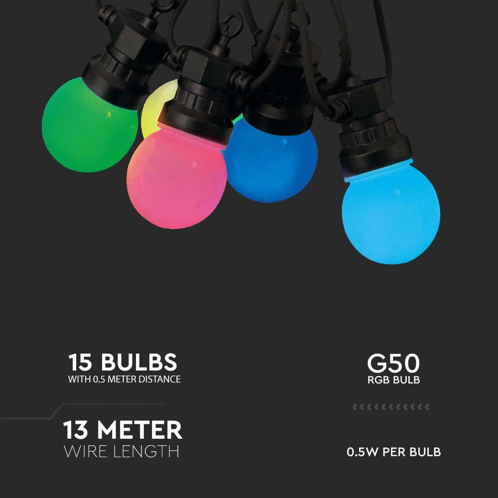 Pære LED Lyskæde - RGB, 0.5W, Fjernbetjening, EU Stik, Sæt - 30lm, 7.5W - Energibesparende lyskæde til dekorative formål