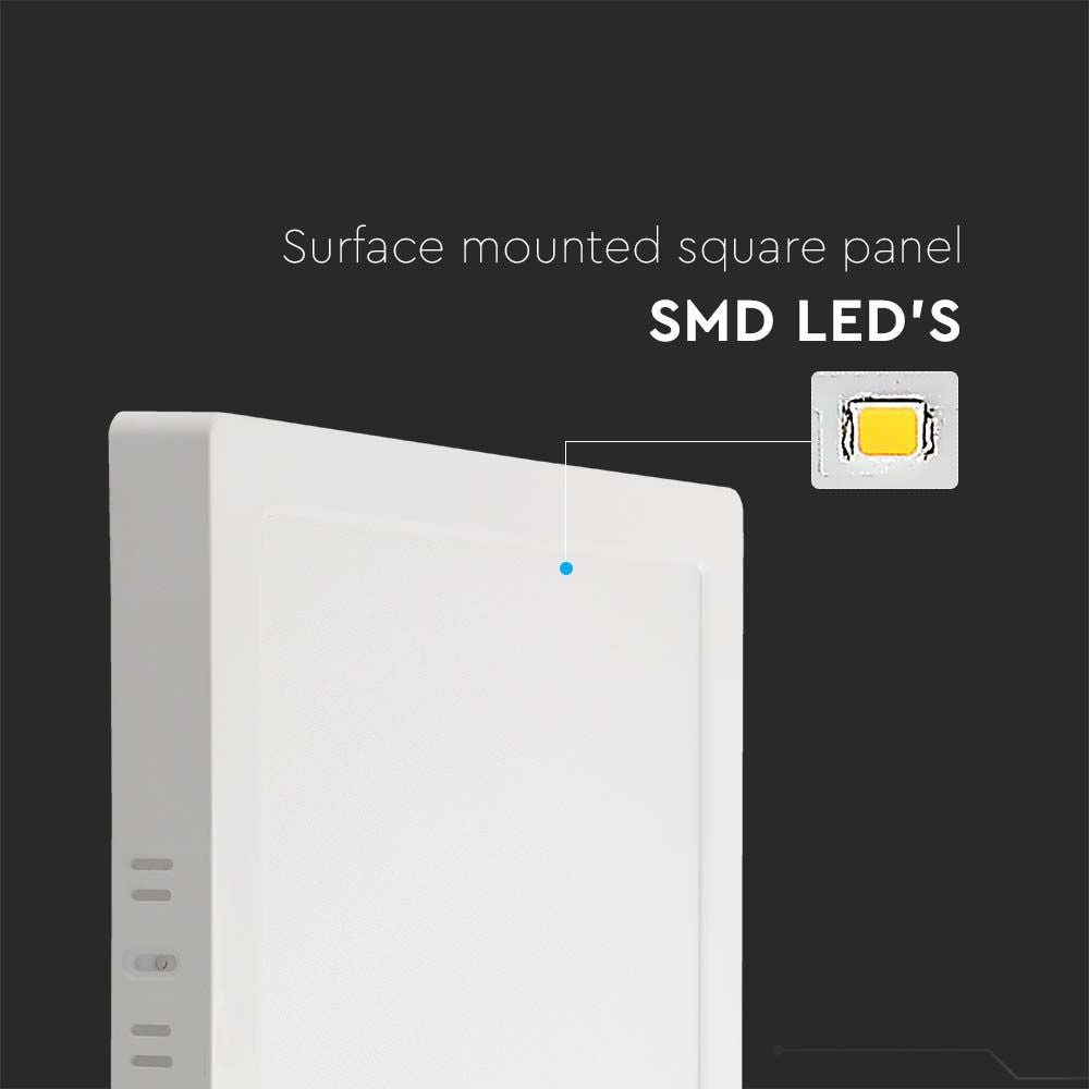 24W bagbelyst panel - 3000K, påbygning, kvadratisk, 2500lm, RA80
