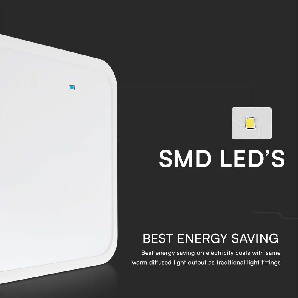 18W LED Kuppellampe - 4000K, Firkantet, Hvid Ramme, IP44, RA80, 1830lm - Klassisk belysning til ethvert rum