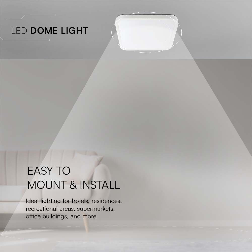 18W LED Kuppellampe - 4000K, Firkantet, Hvid Ramme, IP44, RA80, 1830lm - Klassisk belysning til ethvert rum