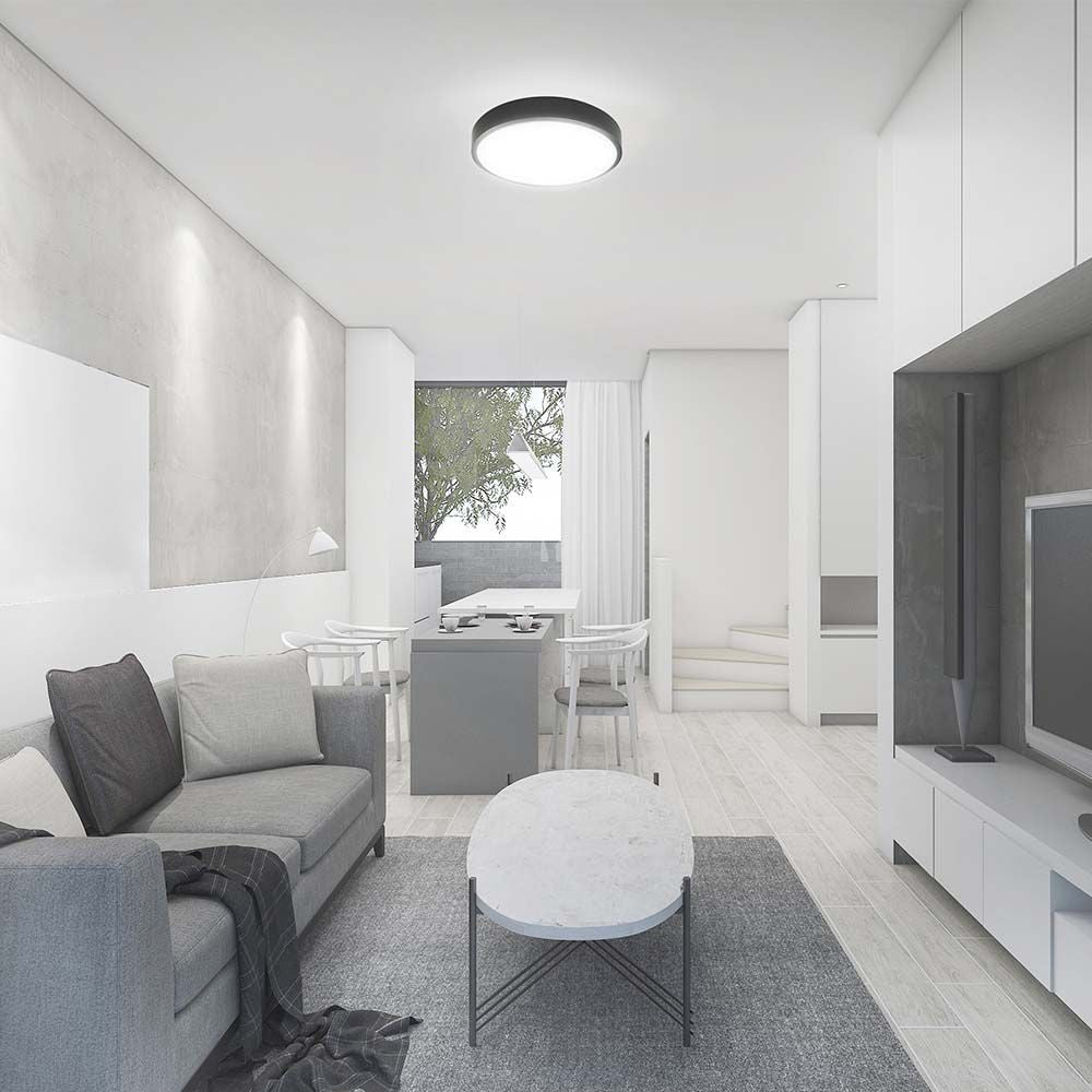 24W LED Kuppel Lys - 3000K, Rundt, Sort Ramme, IP44, 2500lm, RA80