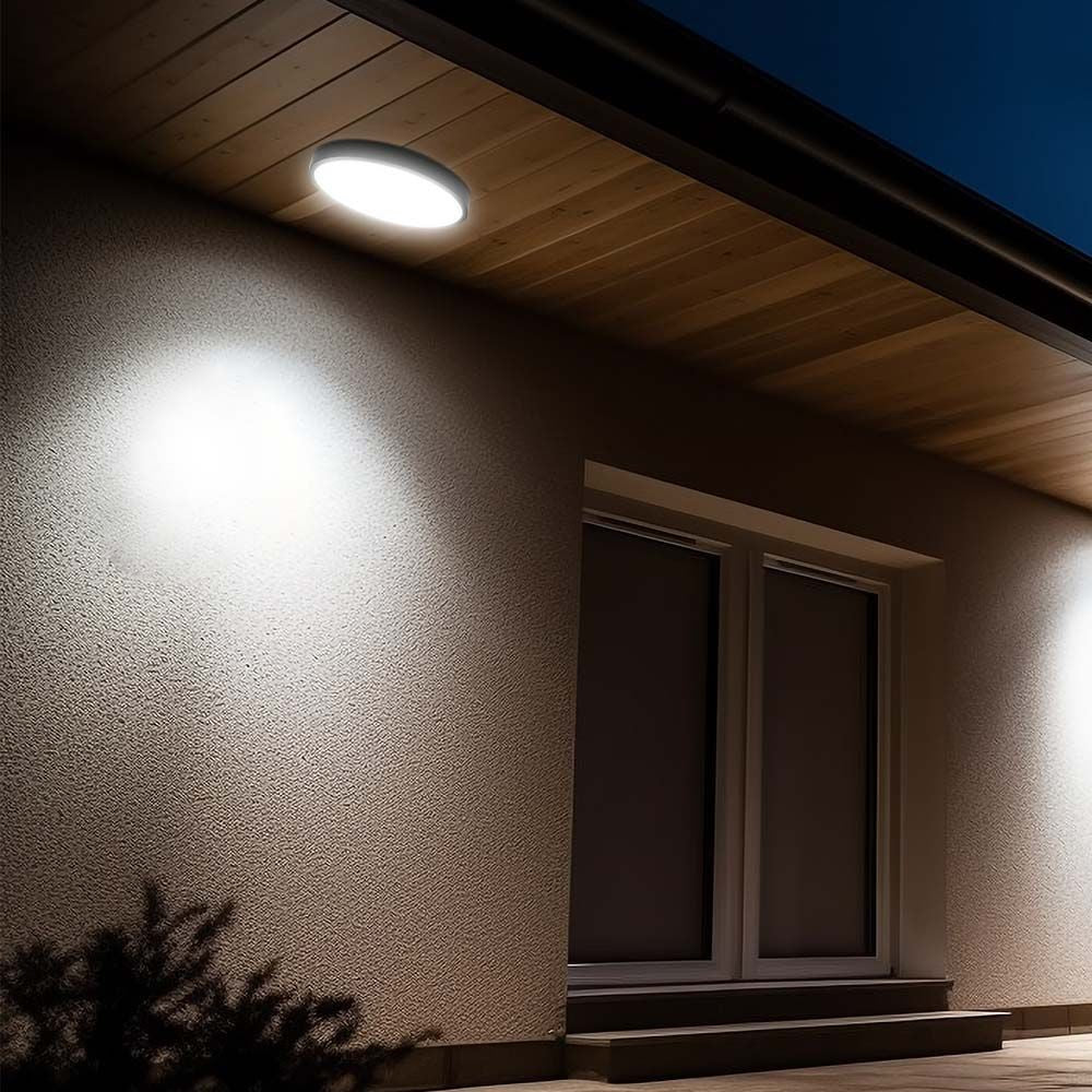 24W LED Kuppel Lys - 3000K, Rundt, Sort Ramme, IP44, 2500lm, RA80