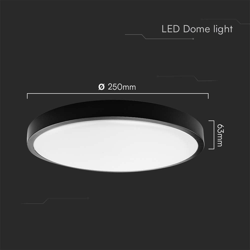 Sort rund LED kuppellampe, 18W, 3000K, IP44, RA80, 1830lm, sort ramme - 18W kuppelampe, LED, 3000K, rundt, sort, ramme, IP44
