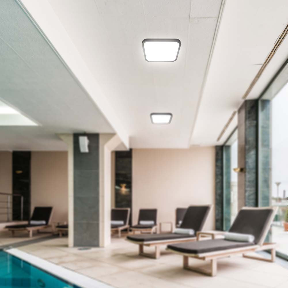 48W LED Kuppellampe - 3000K, kvadratisk, sort ramme, IP44, RA80 - 5160lm