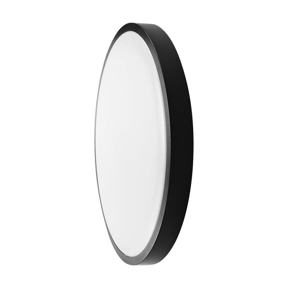 18W LED Loftbelysning med Mikrobølgesensor, 4000K, Sort Ramme, IP44 - Rund