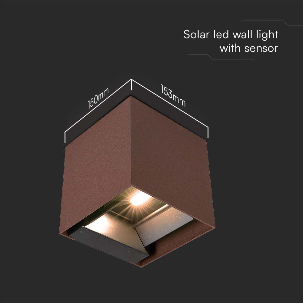 9W LED Væglampe med COB, Solcelle, PIR Sensor, 4000K i Corten-finish og IP65-klassificering