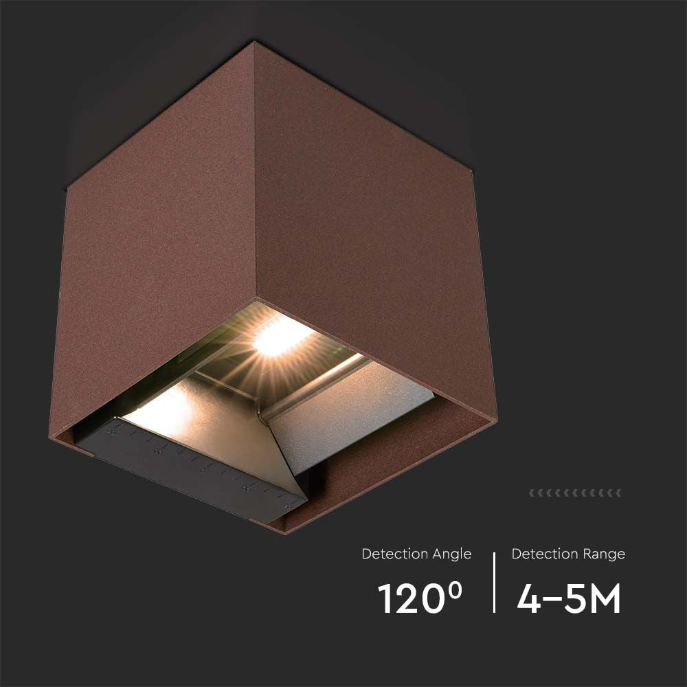 9W LED Væglampe med COB, Solcelle, PIR Sensor, 4000K i Corten-finish og IP65-klassificering
