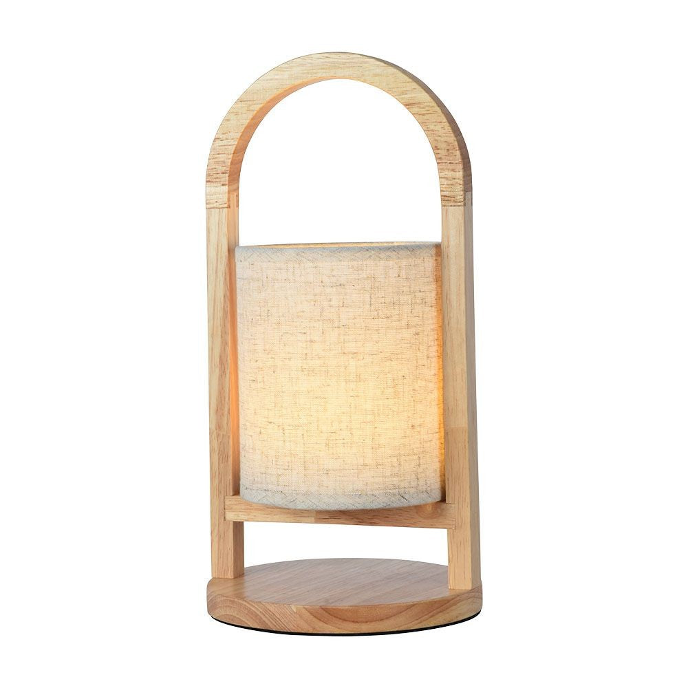 Genopladelig LED bordlampe med touch-dæmpning, 3000K, beige, træhåndtag