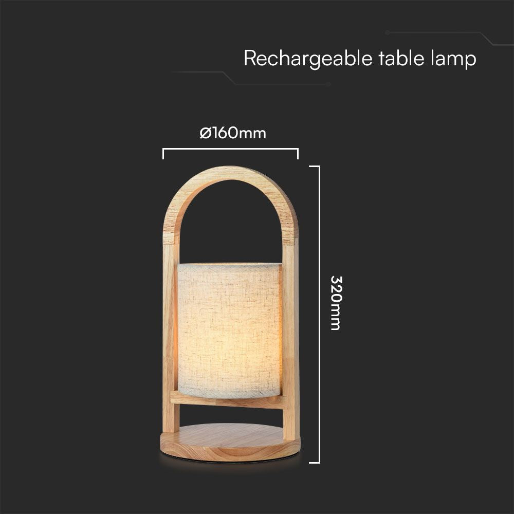 Genopladelig LED bordlampe med touch-dæmpning, 3000K, beige, træhåndtag