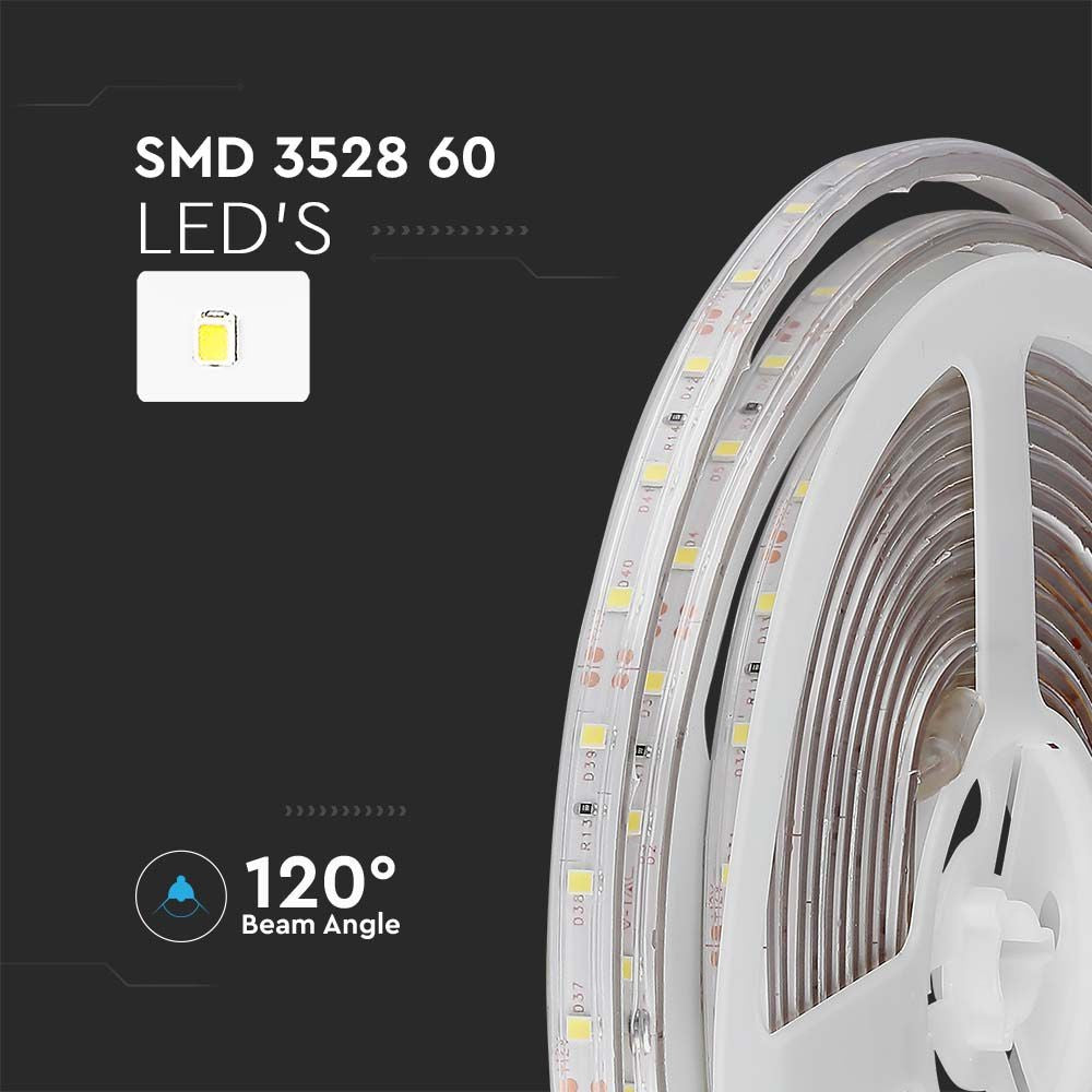 60 LED Stribe Lys 5W - Klar Hvid 6500K, Vandtæt (IP65)