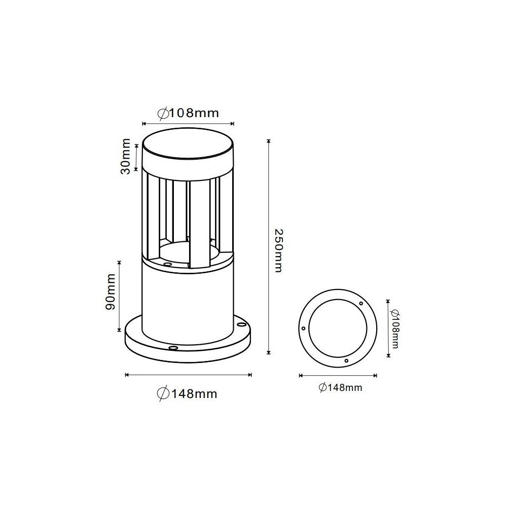 V-Tac 10W LED Havelampe - Sort, 25 cm, Vandtæt, 230V, 450lm, RA80