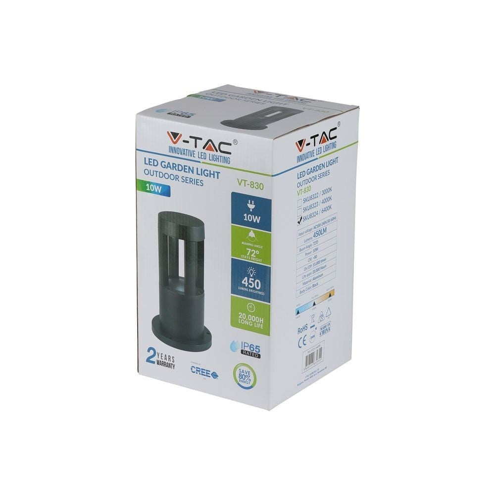 V-Tac 10W LED Havelampe - Sort, 25 cm, Vandtæt, 230V, 450lm, RA80