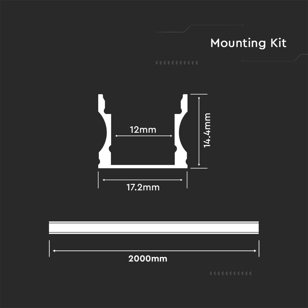 Monteringssæt med Diffuser til LED-stribe - 2000x17.2x14.44mm, Sølv