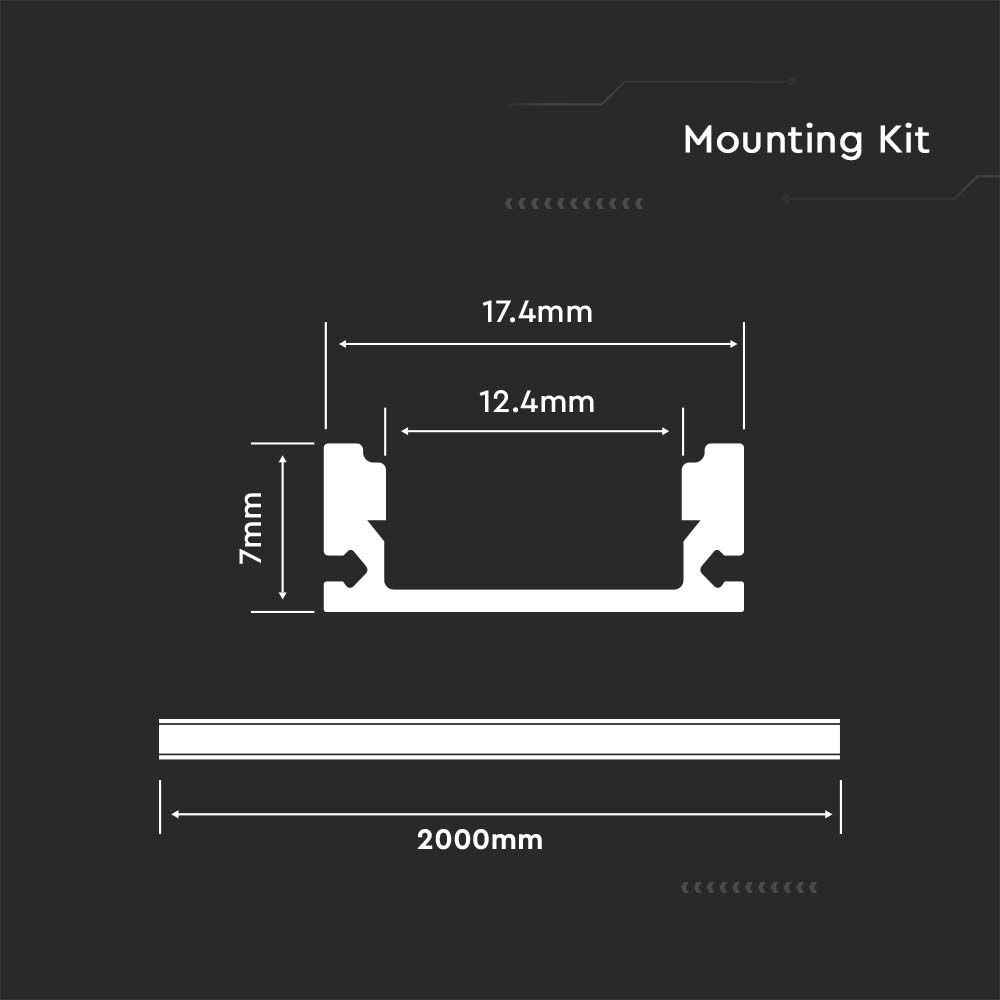 Monteringssæt til LED-strip - Overflade 2000x17.4x7mm, Sølv