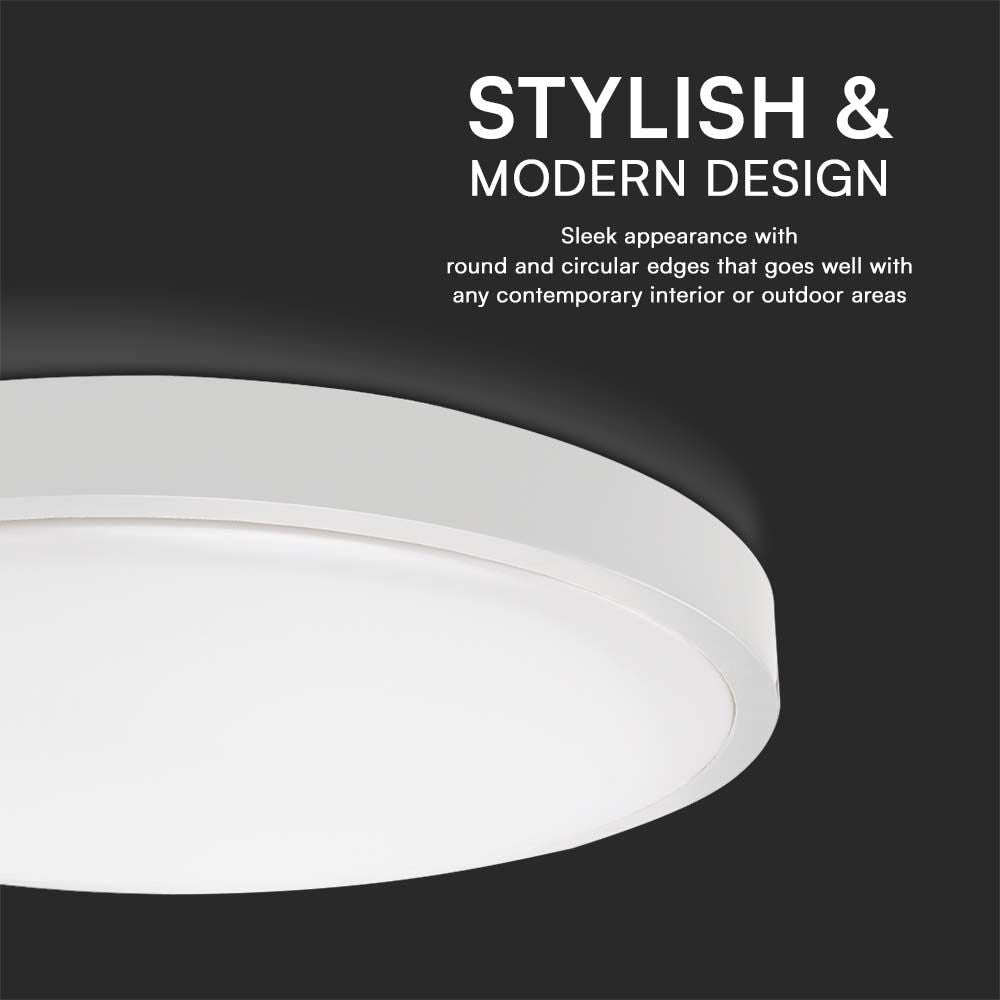 24W LED Dome Lys - Samsung Chip, 3000K, Rund, Hvid Ramme, IP44, 5 års garanti