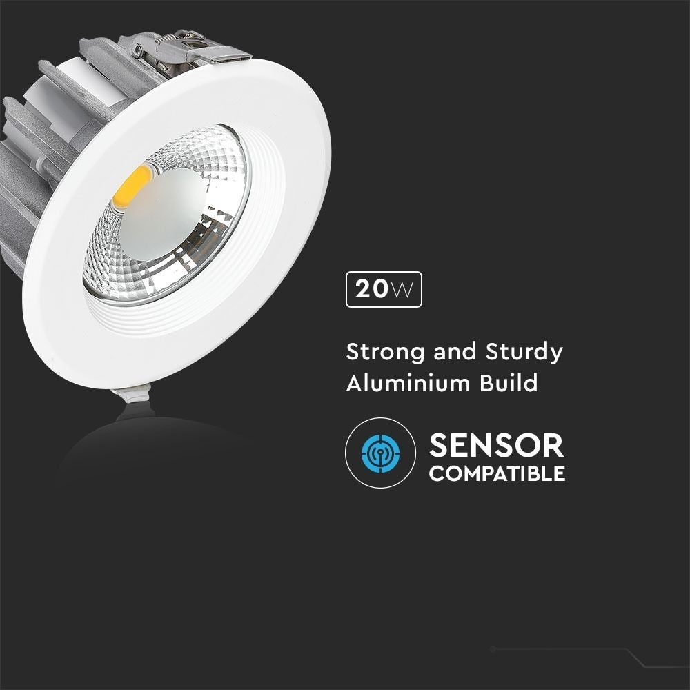 V-Tac 20W LED indbygningsspot - Erstatter 180W, Ø16,7cm hul, Ø18cm mål, 230V