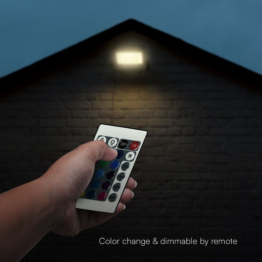 30W RGB + Hvid Projektør med Fjernbetjening - Sort hus, Grå matteret glas, IP65