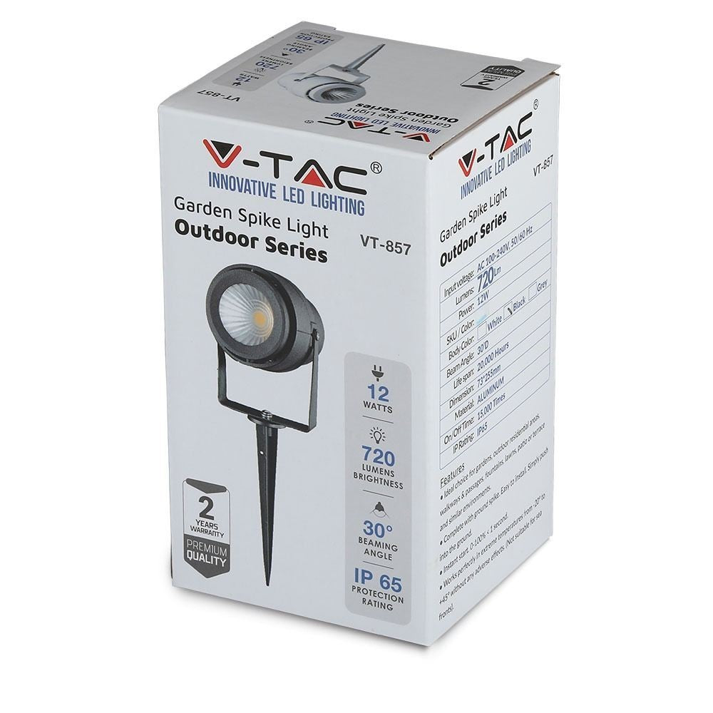V-Tac 12W LED Havelampe Sort IP65 230V 720lm RA80