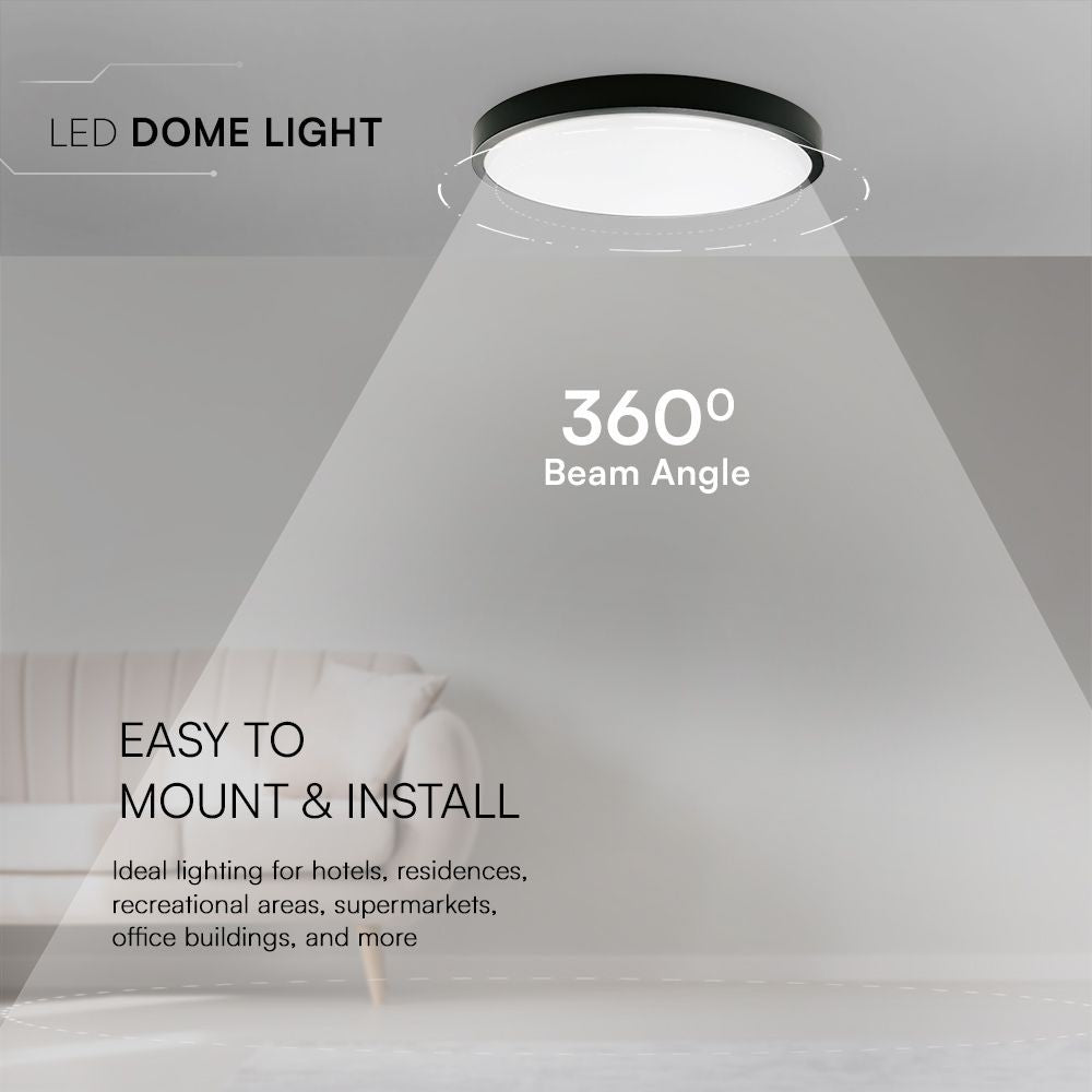 36W LED Dome Lys - Samsung Chip, 3000K, Rund, Sort Ramme, IP44, 5 Års Garanti