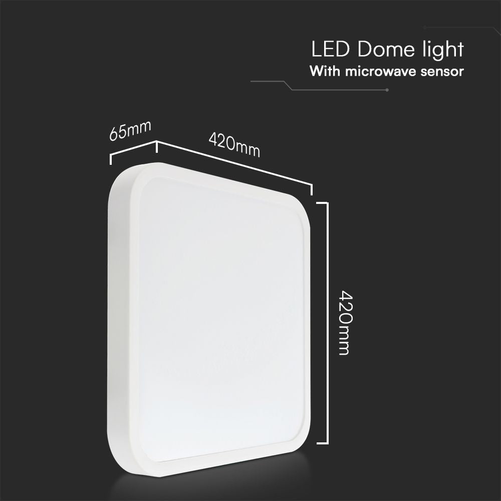 36W LED Kuppel Lys med Sensor og Samsung Chip i Hvid Ramme - 4000K, Firkantet Design, IP44 Beskyttelse