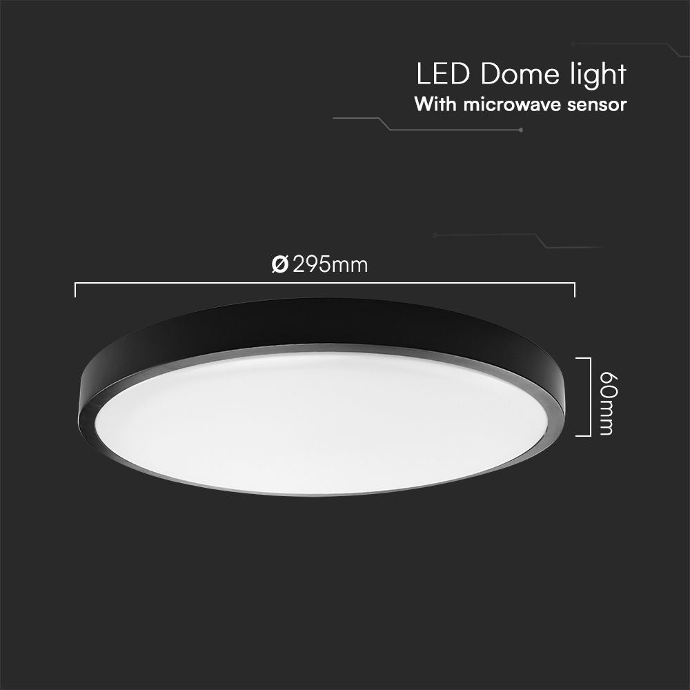 18W LED Loftlampe med Sensor og Samsung Chip, 4000K, Rund Form, Sort Ramme, IP44 Beskyttelse