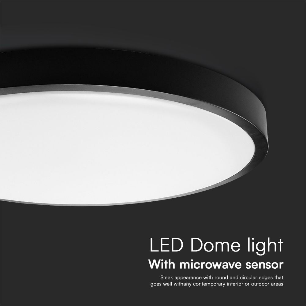 18W LED Loftlampe med Sensor og Samsung Chip, 4000K, Rund Form, Sort Ramme, IP44 Beskyttelse