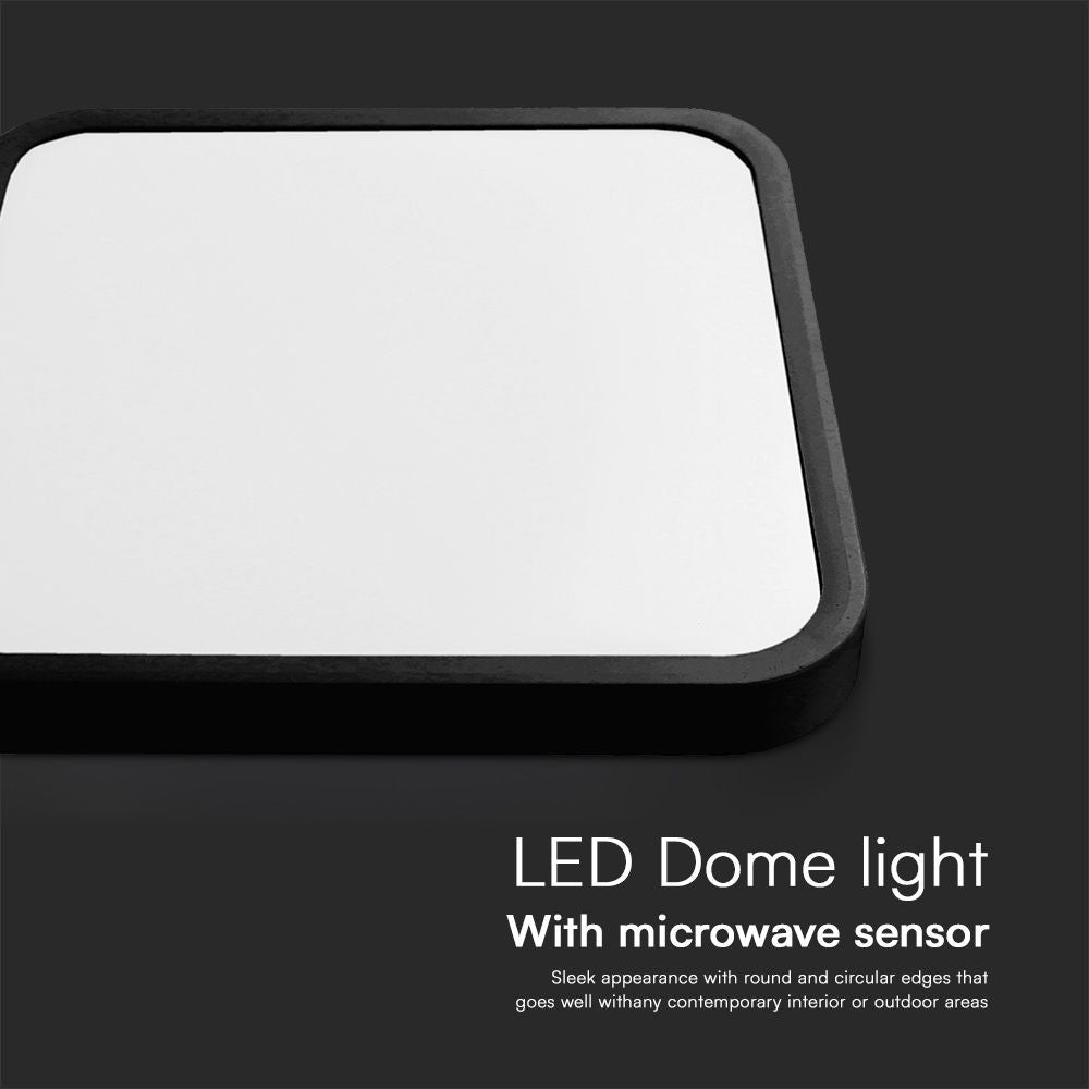 18W LED Dome Lampe med Sensor, Samsung Chip, 4000K, Kvadratisk Design, Sort Ramme, IP44 Godkendt