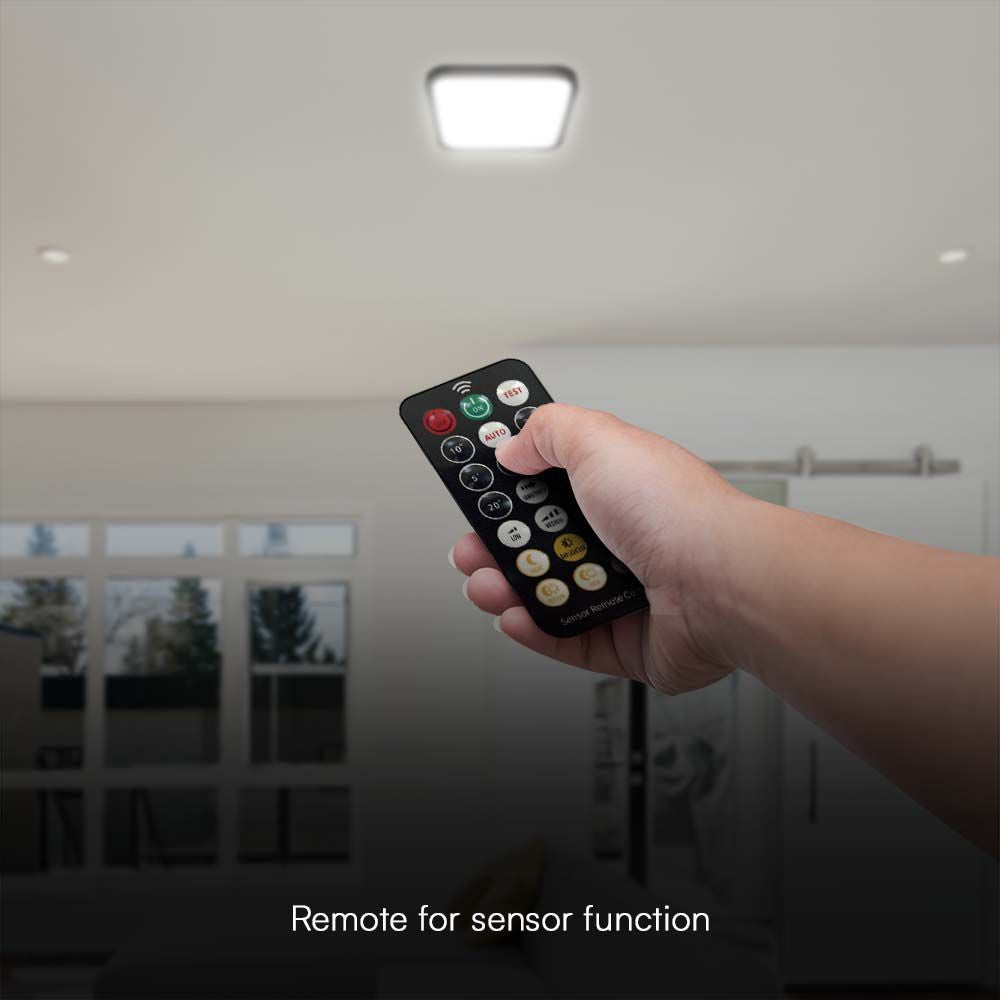 18W LED Dome Lampe med Sensor, Samsung Chip, 4000K, Kvadratisk Design, Sort Ramme, IP44 Godkendt