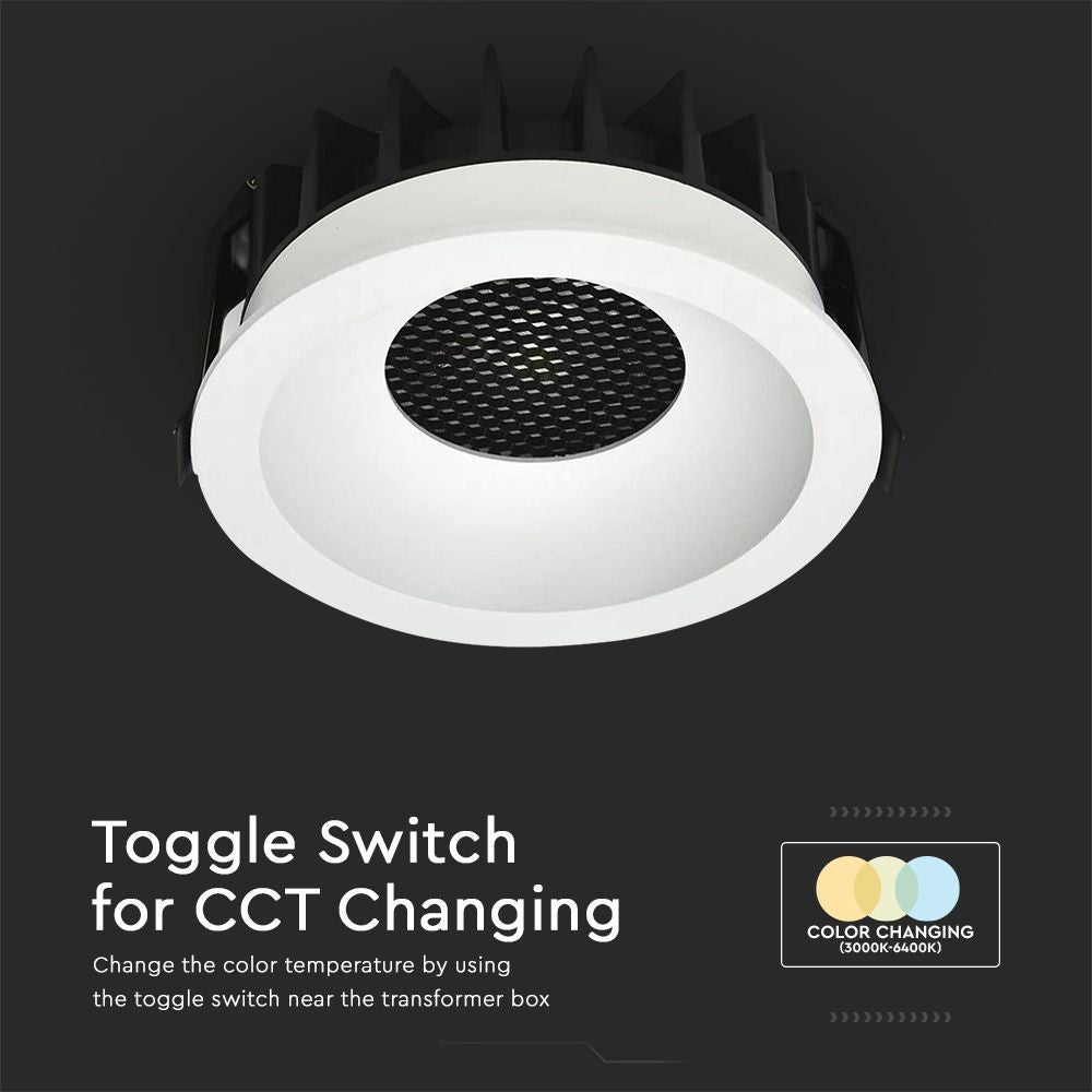 18W Honey Comb Downlight - LED, 3-i-1, Hvid Ring + Sort Varmelegeme - Effekt: 18W, 1860lm, RA90
