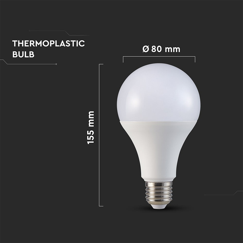 20W LED pære E27 - A80, plastik, 4000K, 2452lm - Energibesparende belysning med varmt hvidt lys til stor fatning (E27)