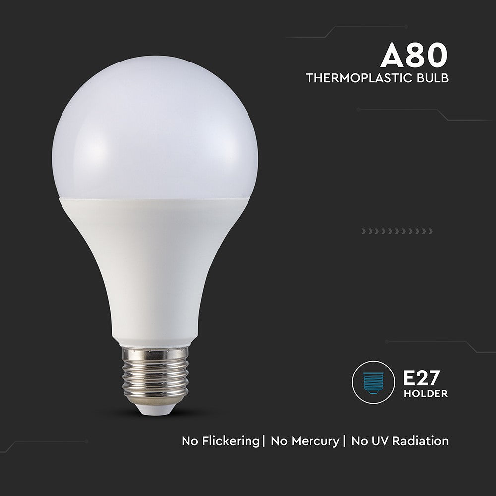 20W LED pære E27 - A80, plastik, 4000K, 2452lm - Energibesparende belysning med varmt hvidt lys til stor fatning (E27)