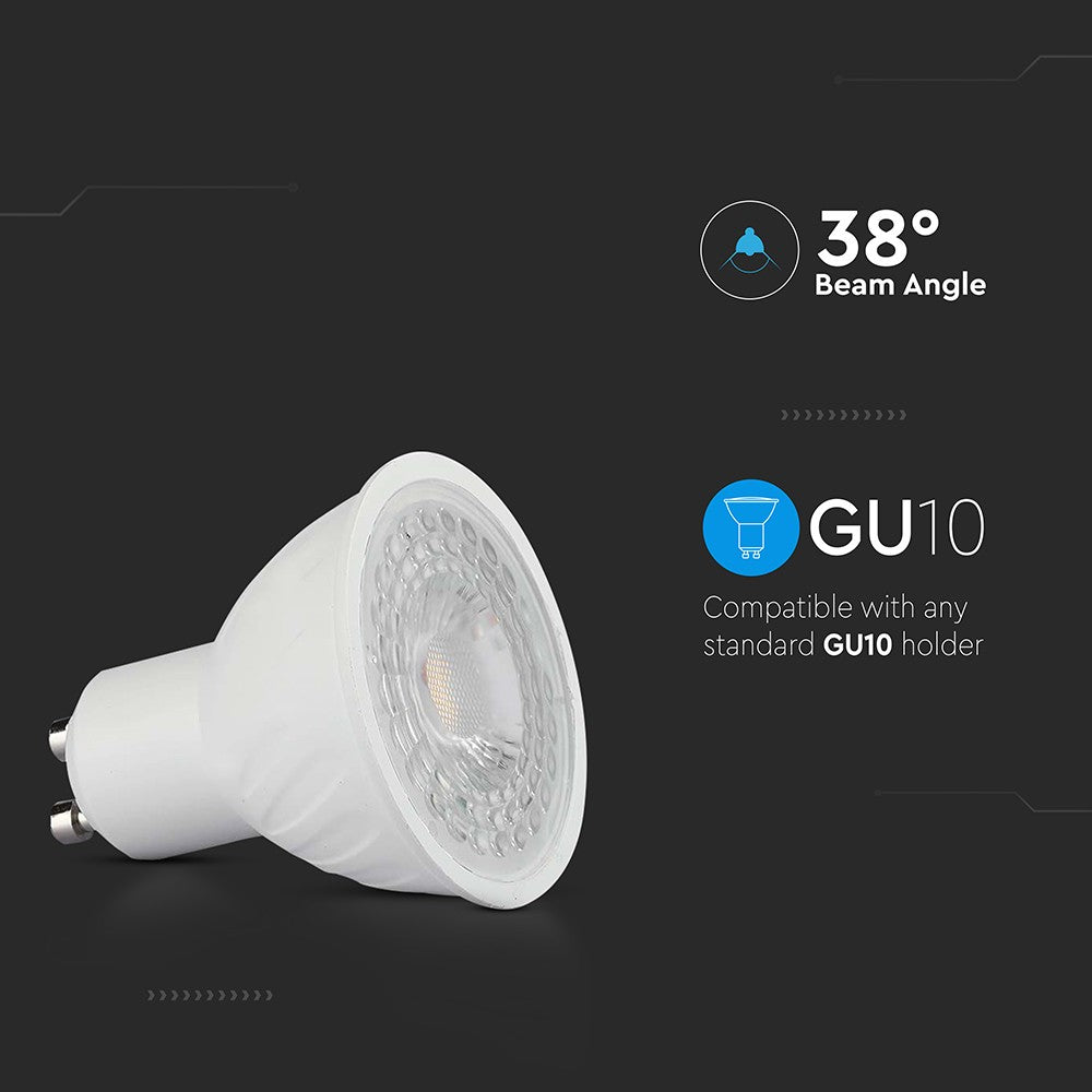 6W GU10 Plast Spotlys, 6500K, 38D, 445lm, RA80 - Pakke med 4 stk.