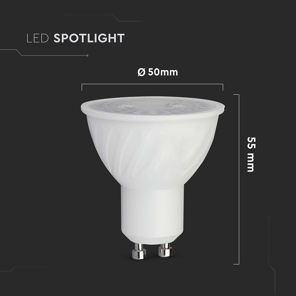 GU10 6W Plast Spotlys, 4000K, 110d, 445lm, RA80 - Energibesparende spot til hjemmet