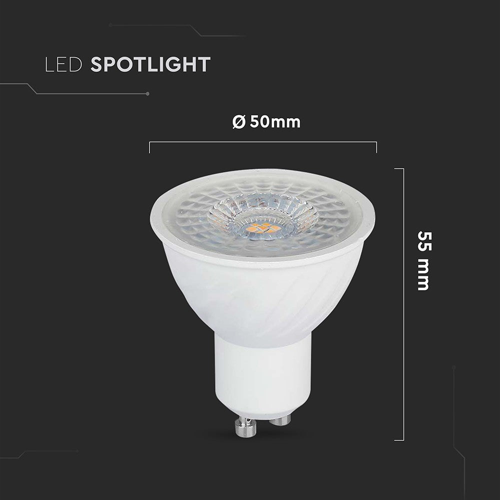 6W GU10 Spotlight i plastik, 4000K, 110d, dæmpbar - Energibesparende spot med høj farvegengivelse (RA80) - 445lm