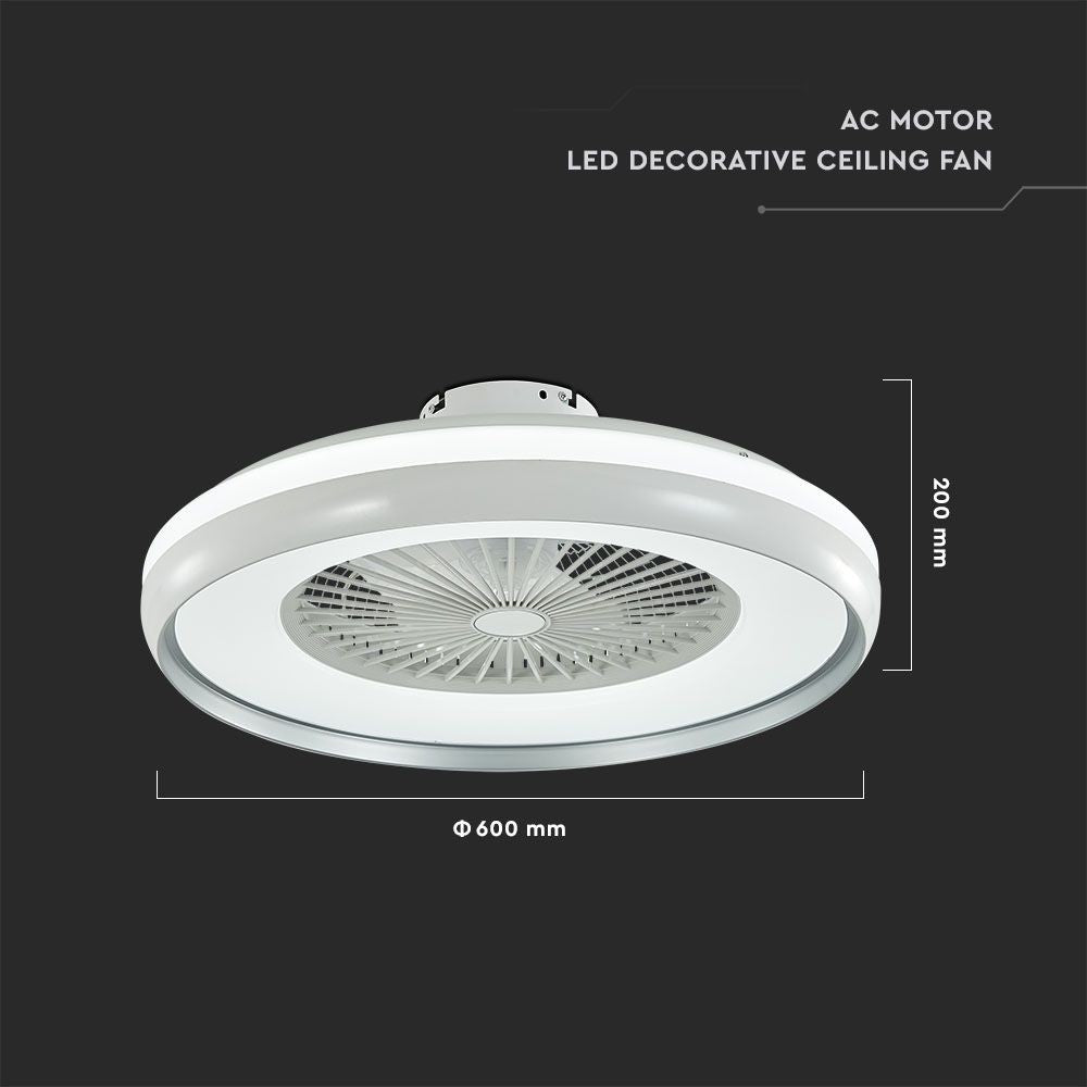 45W loftventilator med integreret lys og fjernbetjening i grå farve - AC motor, CCT: 3 i 1