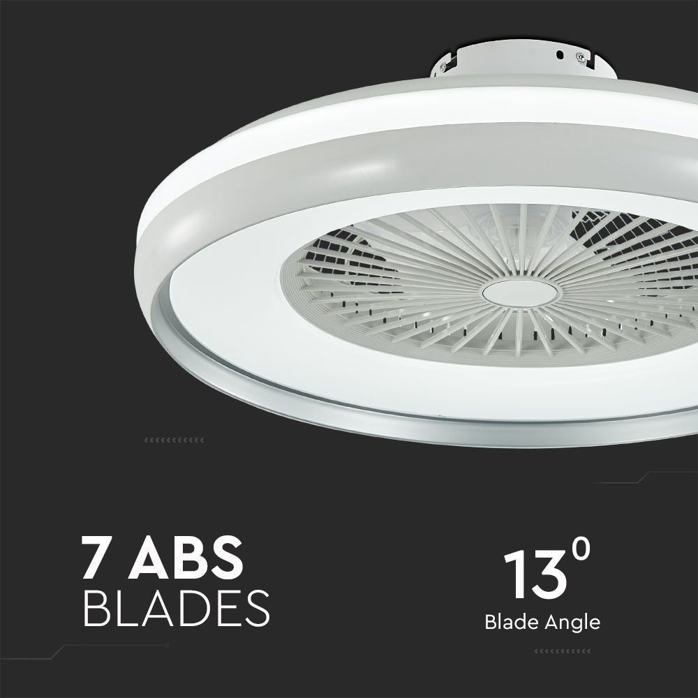 45W loftventilator med integreret lys og fjernbetjening i grå farve - AC motor, CCT: 3 i 1