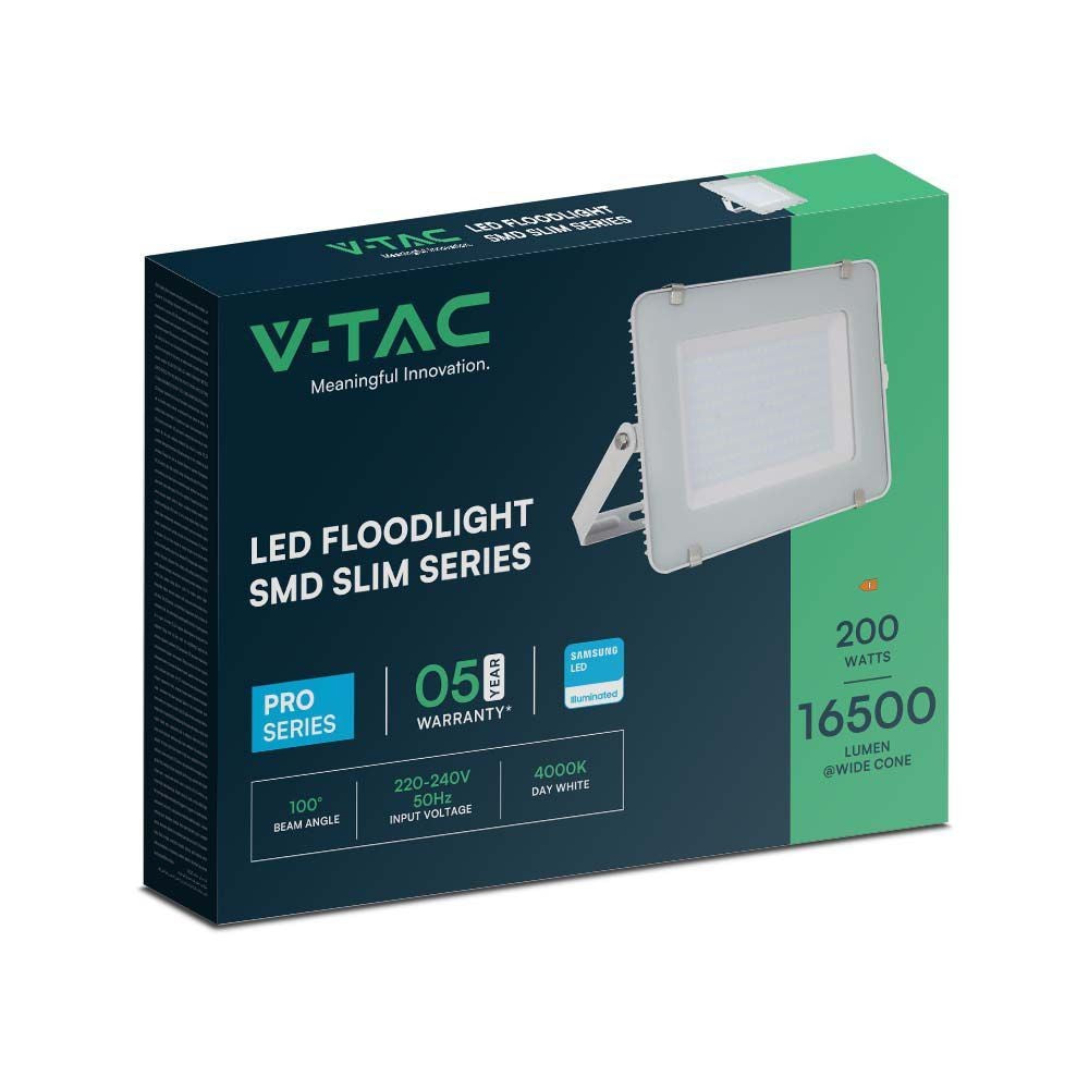 V-Tac 200W LED projektør - Samsung LED chip, arbejdslampe, udendørs, 5 års garanti