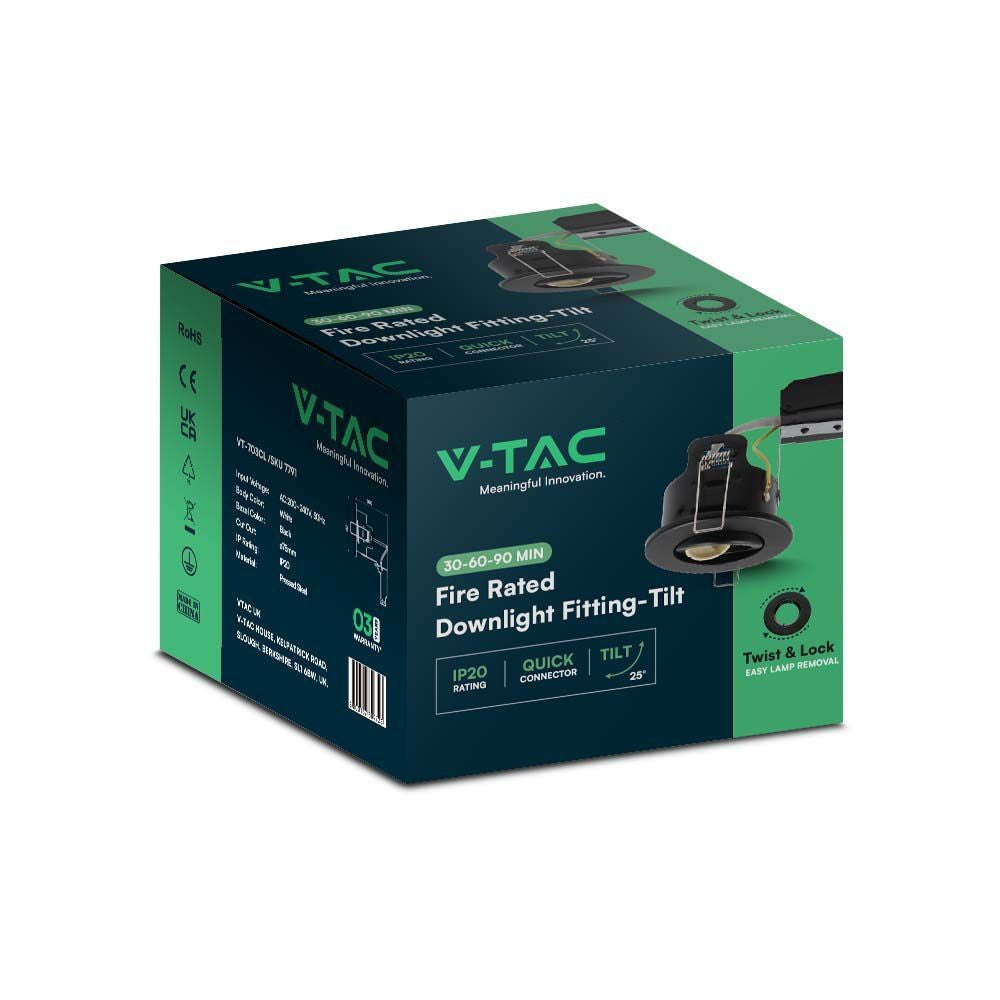 Indbygningsspot V-Tac - Sort GU10, IP20, 230V, 3 års producentgaranti