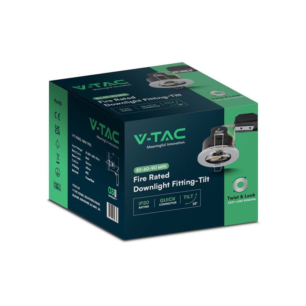 V-Tac GU10 indbygningsspot i børstet stål med 3 års producentgaranti