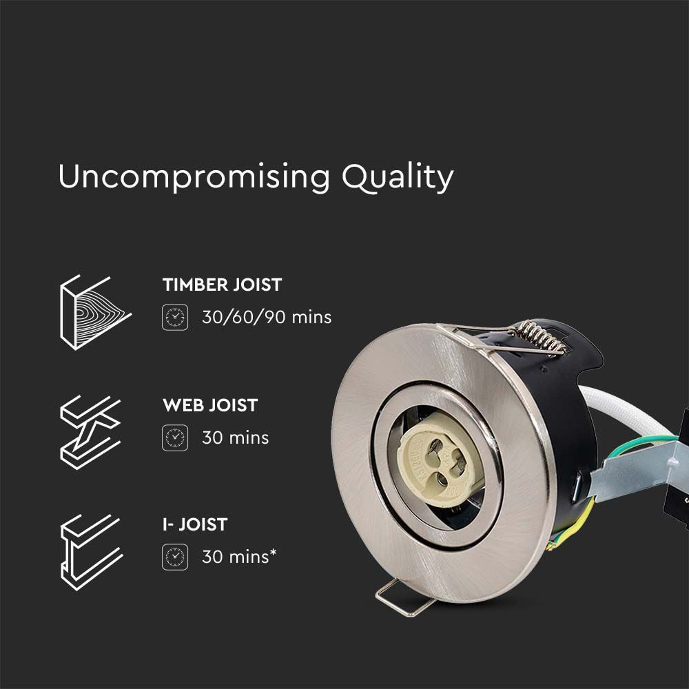 V-Tac indbygningsspot - GU10, satin nikkel, IP20, 230V, 3 års producentgaranti