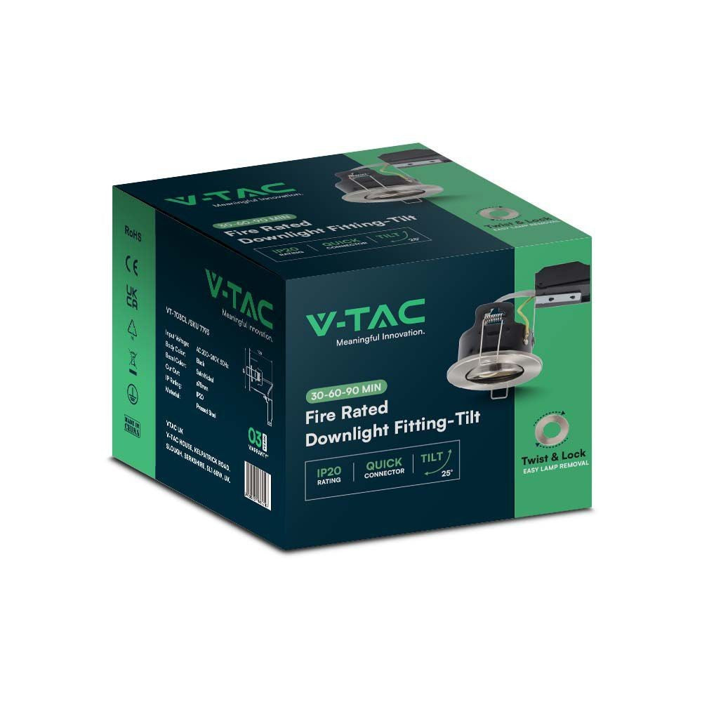 V-Tac indbygningsspot - GU10, satin nikkel, IP20, 230V, 3 års producentgaranti