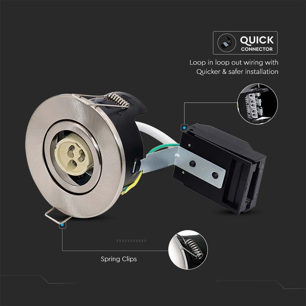 V-Tac indbygningsspot - GU10, satin nikkel, IP20, 230V, 3 års producentgaranti